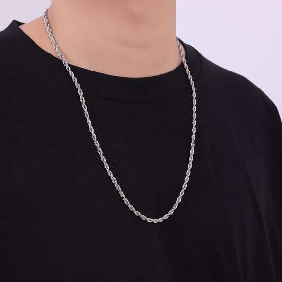 Elegant 3mm Rope Chain Necklace for Men - 20 Inch Stainless Steel Jewelry Gift - Picture 3 of 9